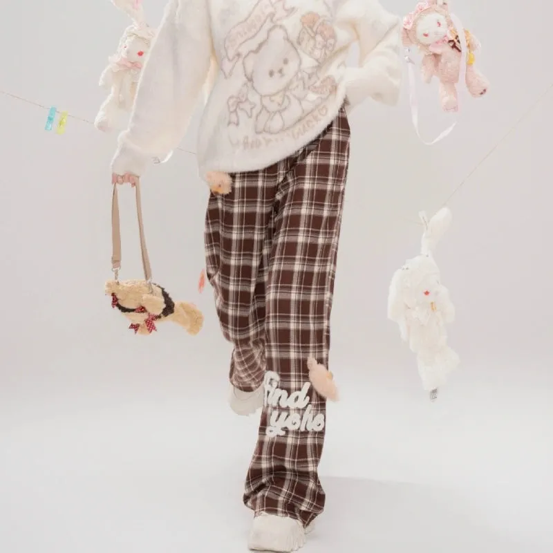 Kawaii Cartoon Caramel Bear Print Wide-leg Pants