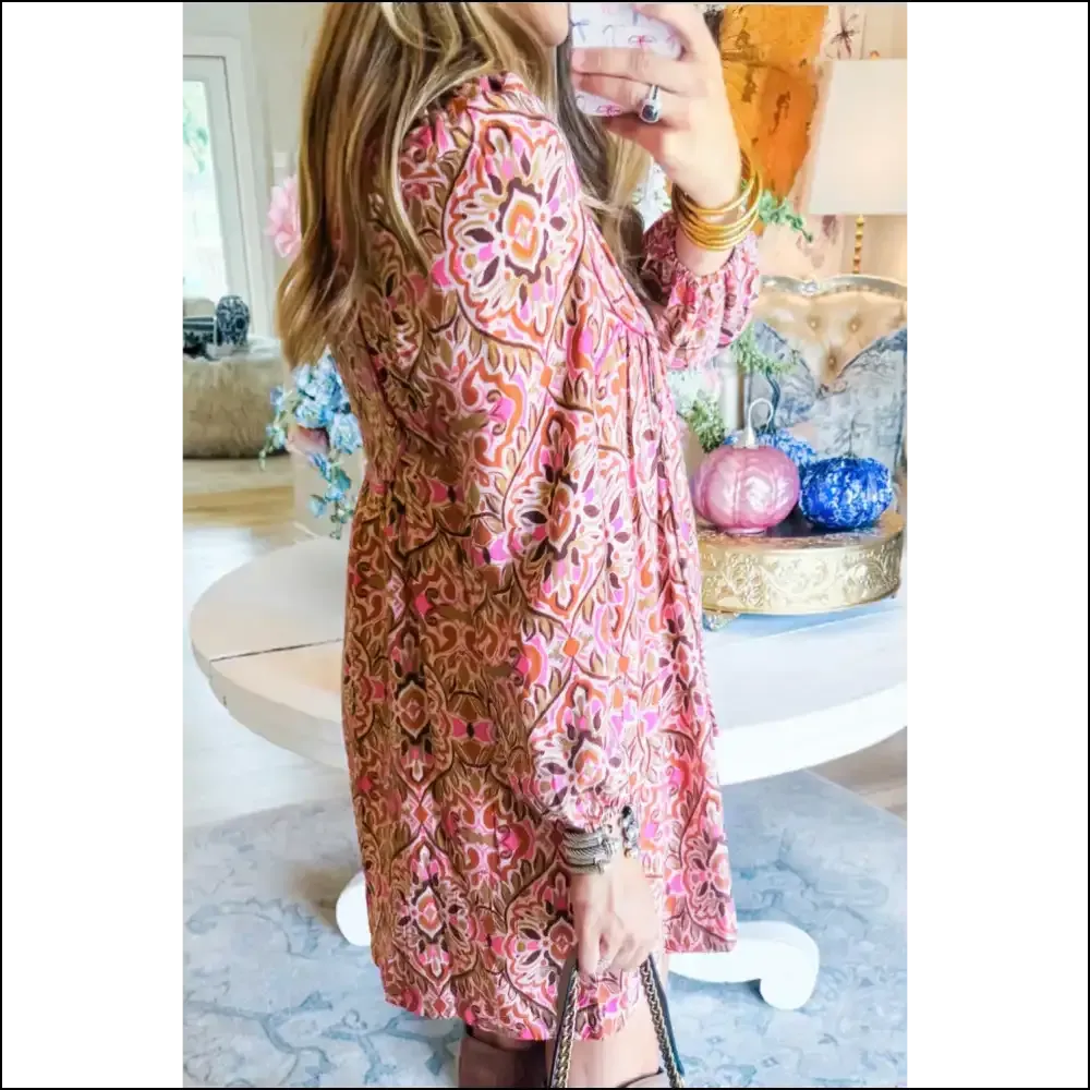 Khaki Abstract Print Dress: Chic , Still Single 🤪 Needful Things