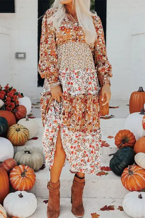Khaki Plus Size Floral Tiered Ruffle Maxi Dress