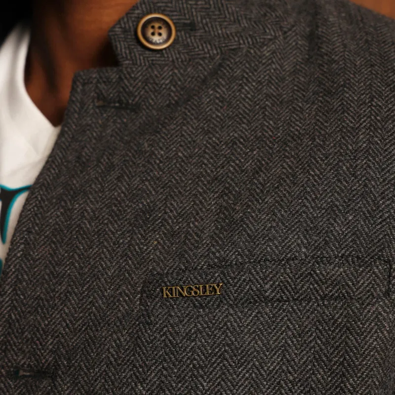 Kingsley Heath Luxe Collar Tweed Blazer - Gravel