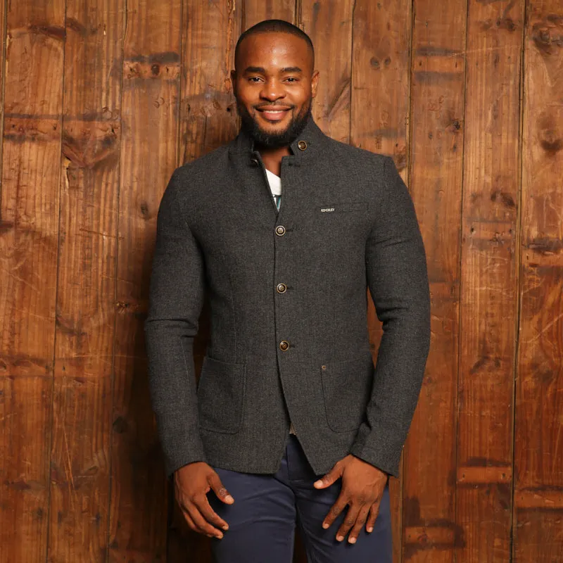 Kingsley Heath Luxe Collar Tweed Blazer - Gravel
