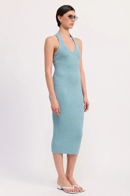 KNIT HALTER BODYCON MIDI DRESS