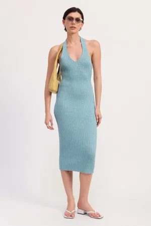 KNIT HALTER BODYCON MIDI DRESS