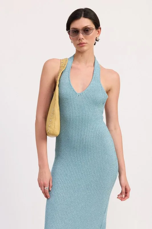 KNIT HALTER BODYCON MIDI DRESS