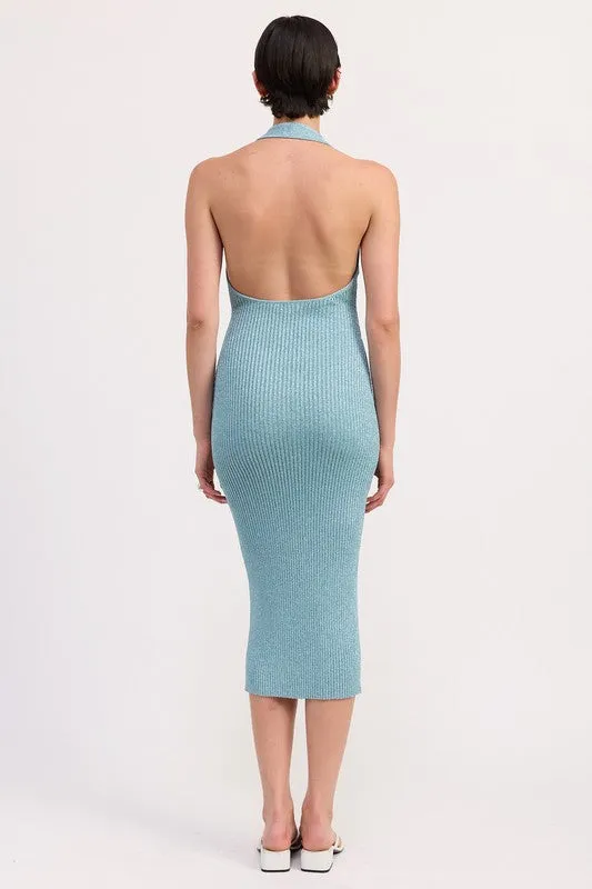 KNIT HALTER BODYCON MIDI DRESS