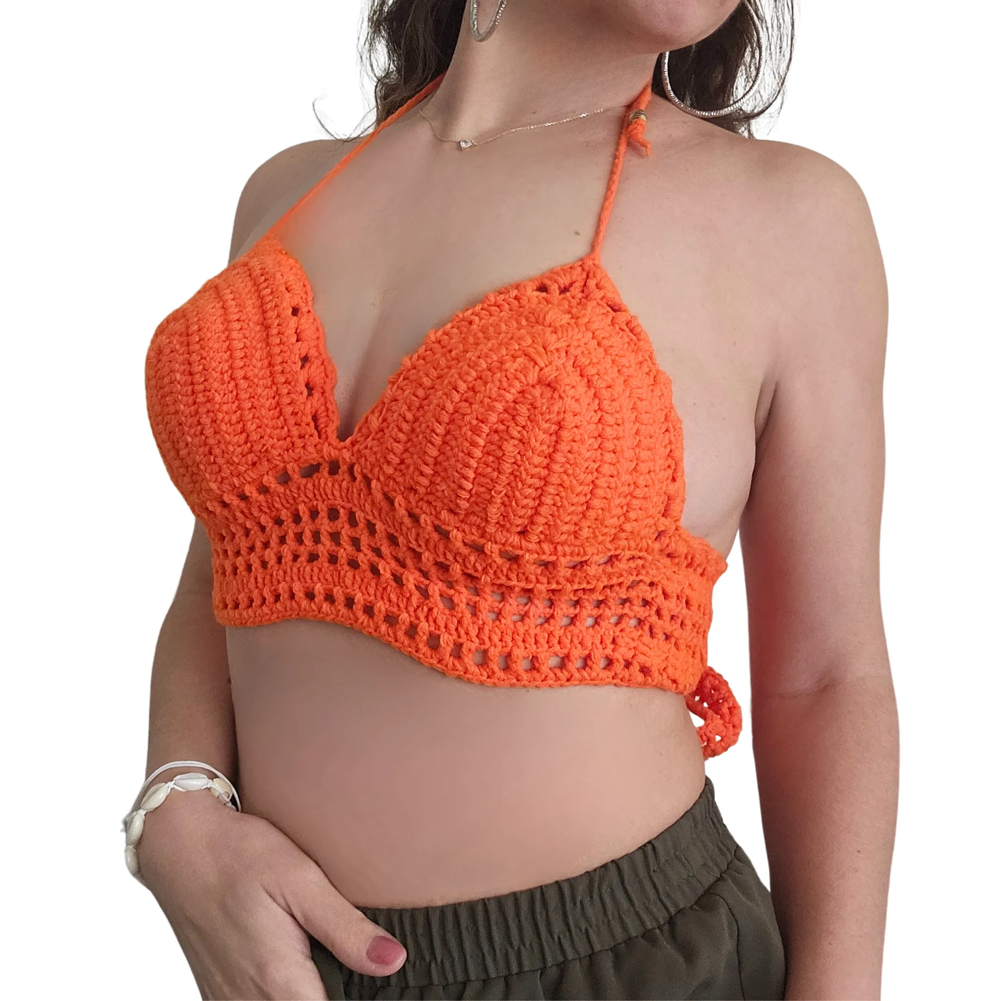 Lace Crochet Halter Cropped Top