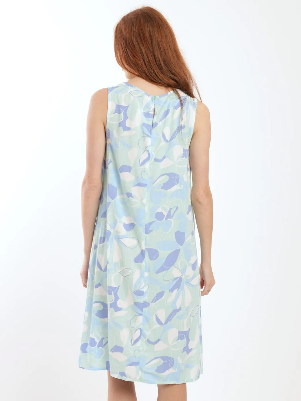 Ladies Sleeveless Gauged Shift Dress - Green