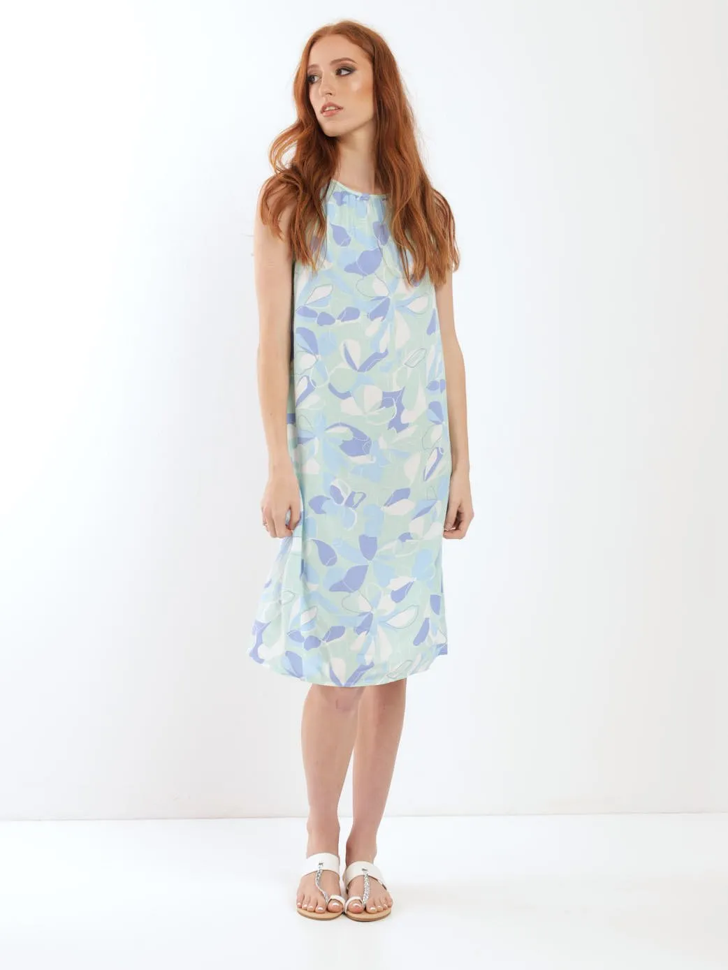 Ladies Sleeveless Gauged Shift Dress - Green