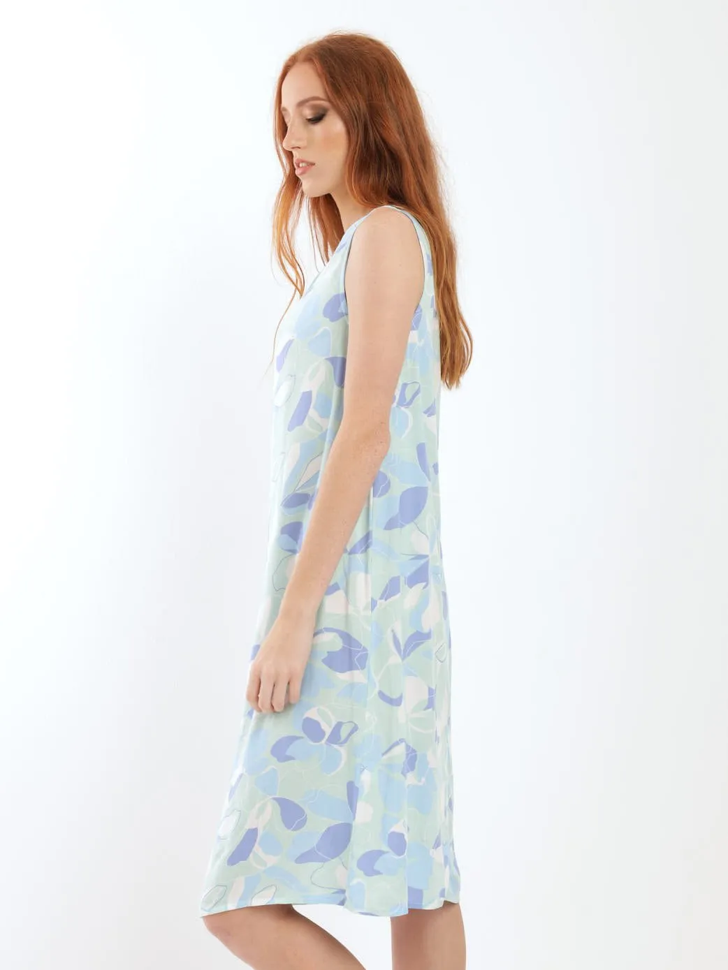 Ladies Sleeveless Gauged Shift Dress - Green