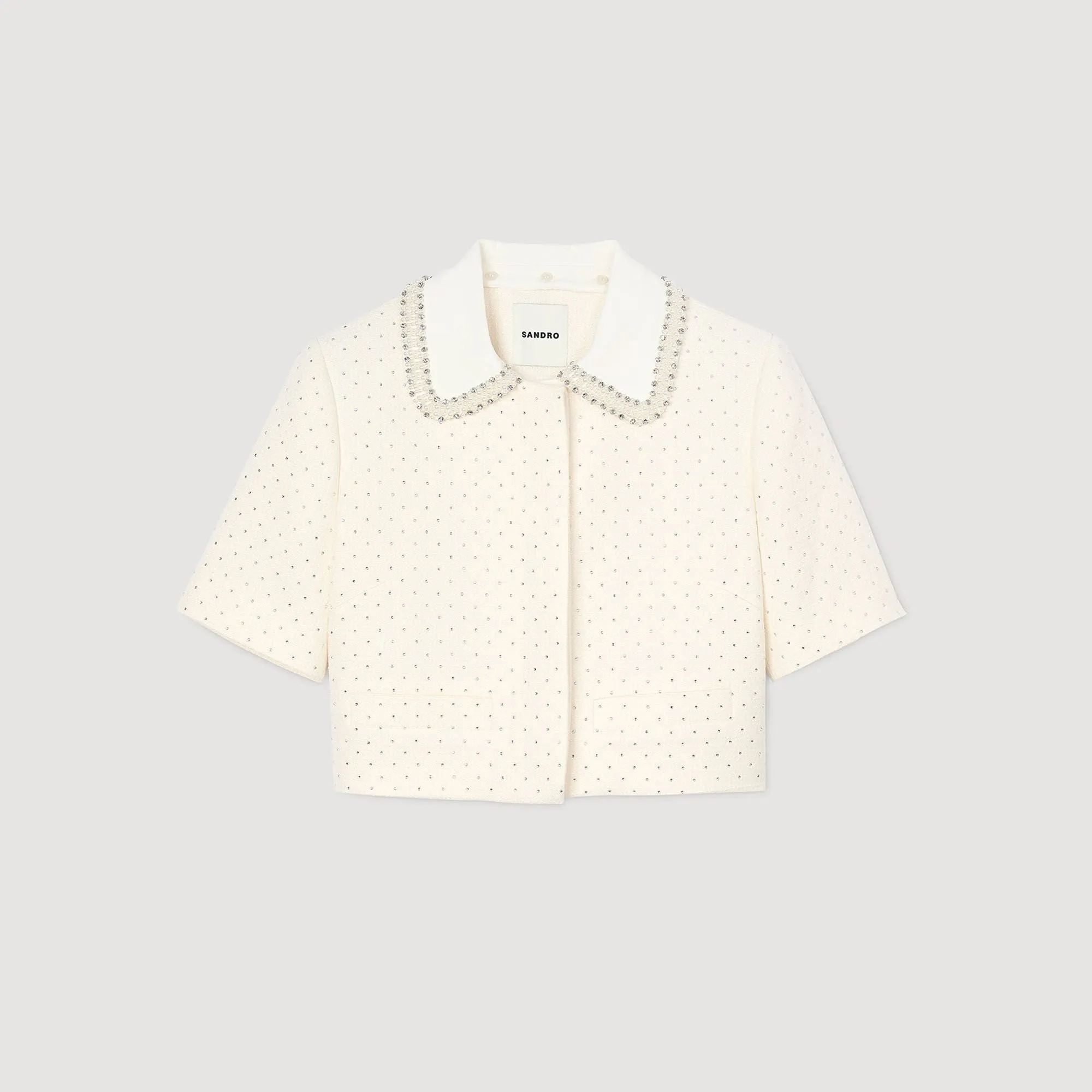 Lahavane Short-Sleeved Rhinestone Jacket Ecru