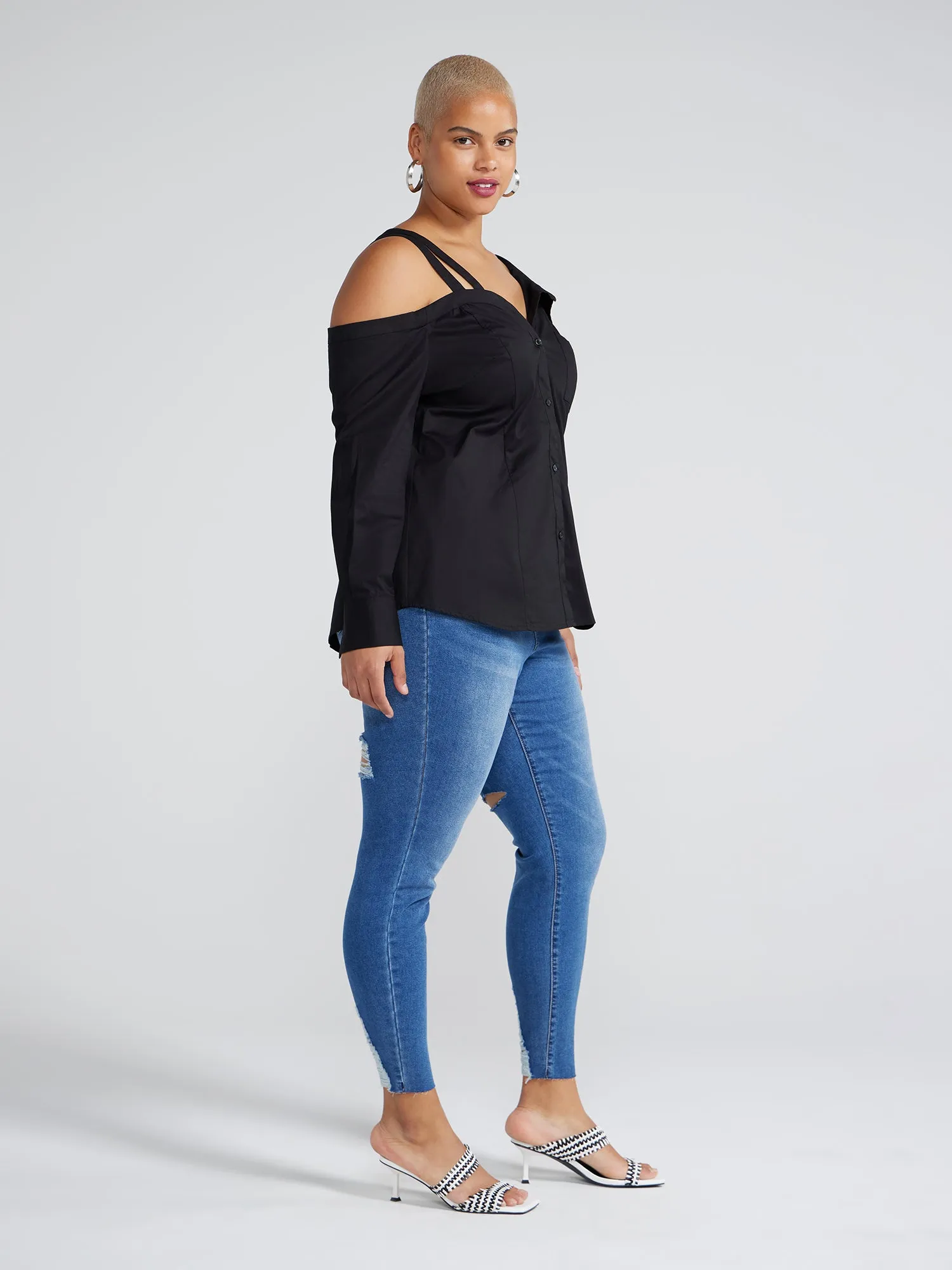 Lenisa Off-The-Shoulder Button-Down Shirt