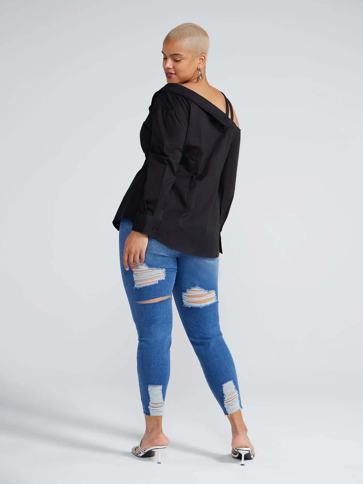 Lenisa Off-The-Shoulder Button-Down Shirt