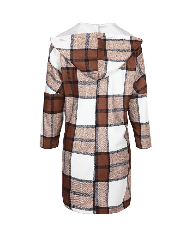 Letter Print Patch Pocket Longline Hooded Coat