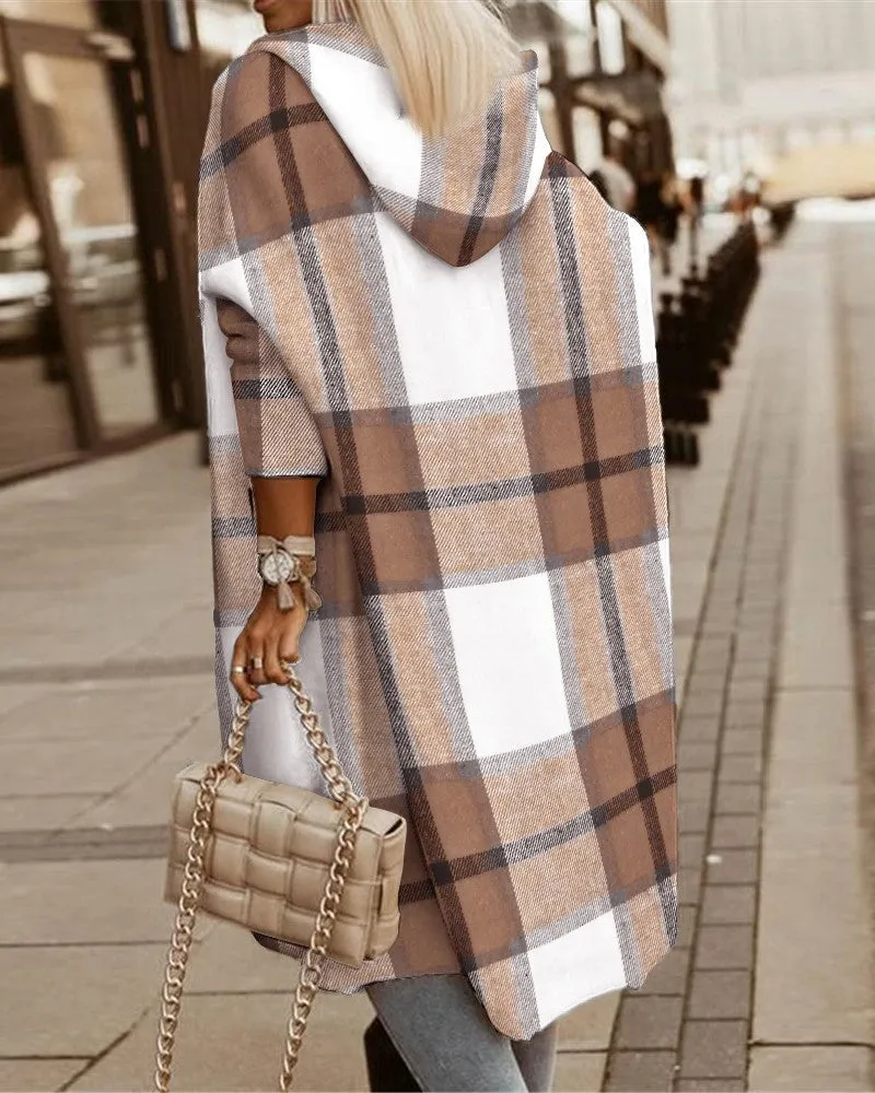 Letter Print Patch Pocket Longline Hooded Coat