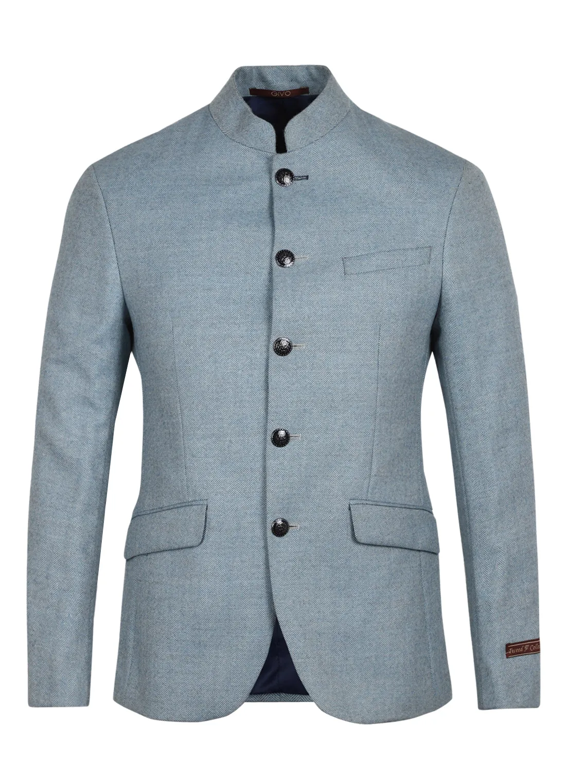 Light Blue Tweed Solid Bandhgala Jacket