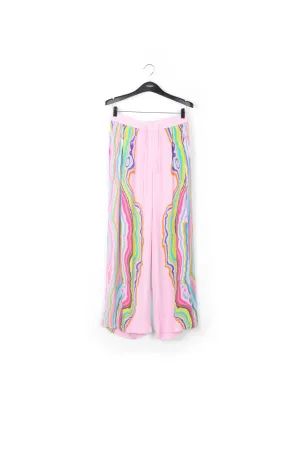 Lilac wide-leg pants with multicolor print