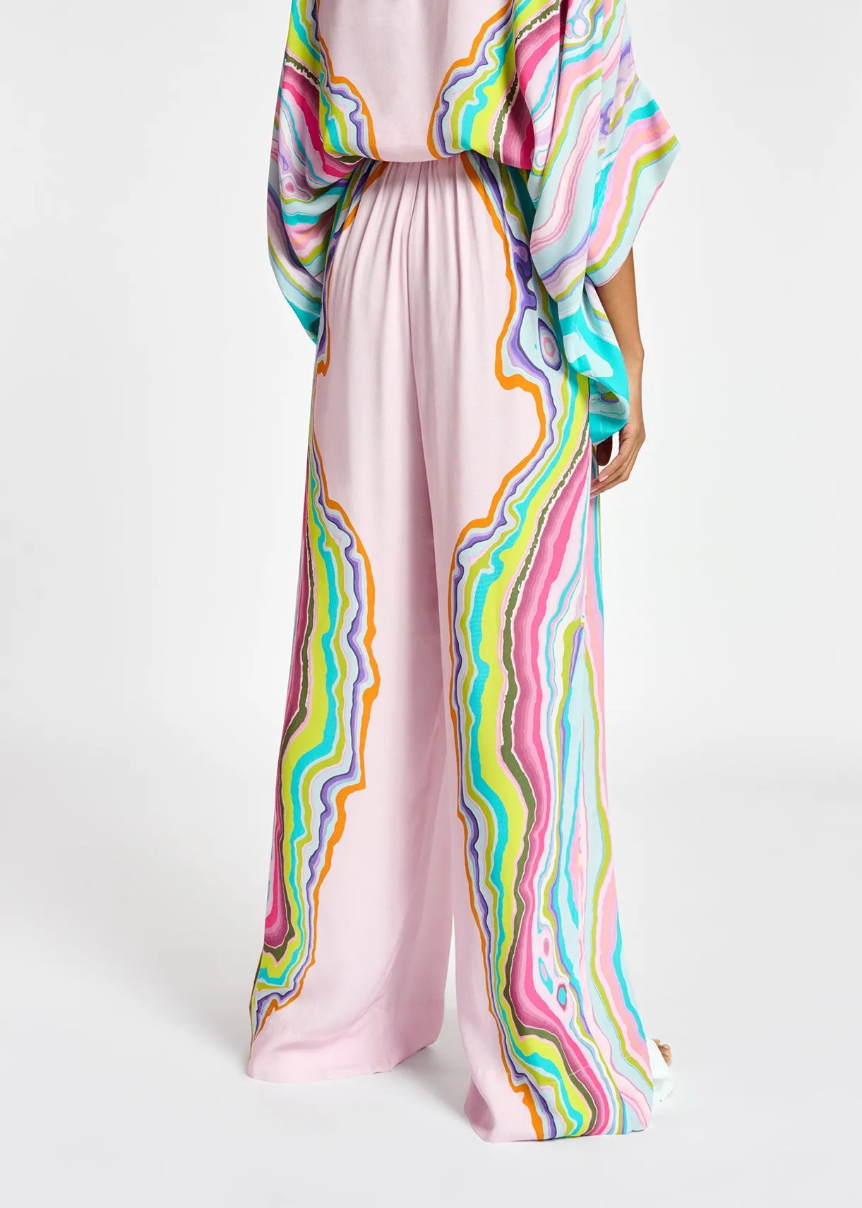 Lilac wide-leg pants with multicolor print