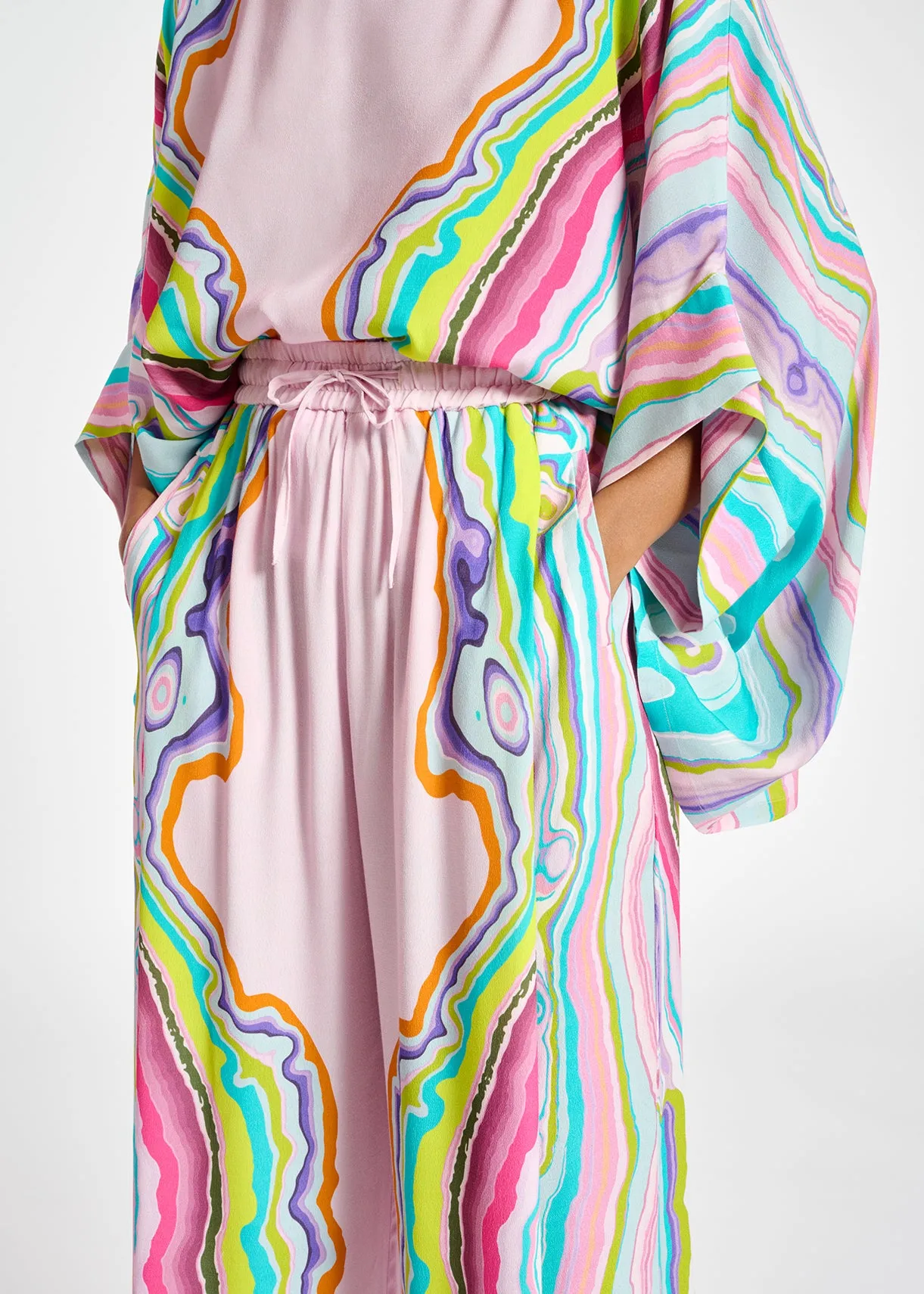 Lilac wide-leg pants with multicolor print