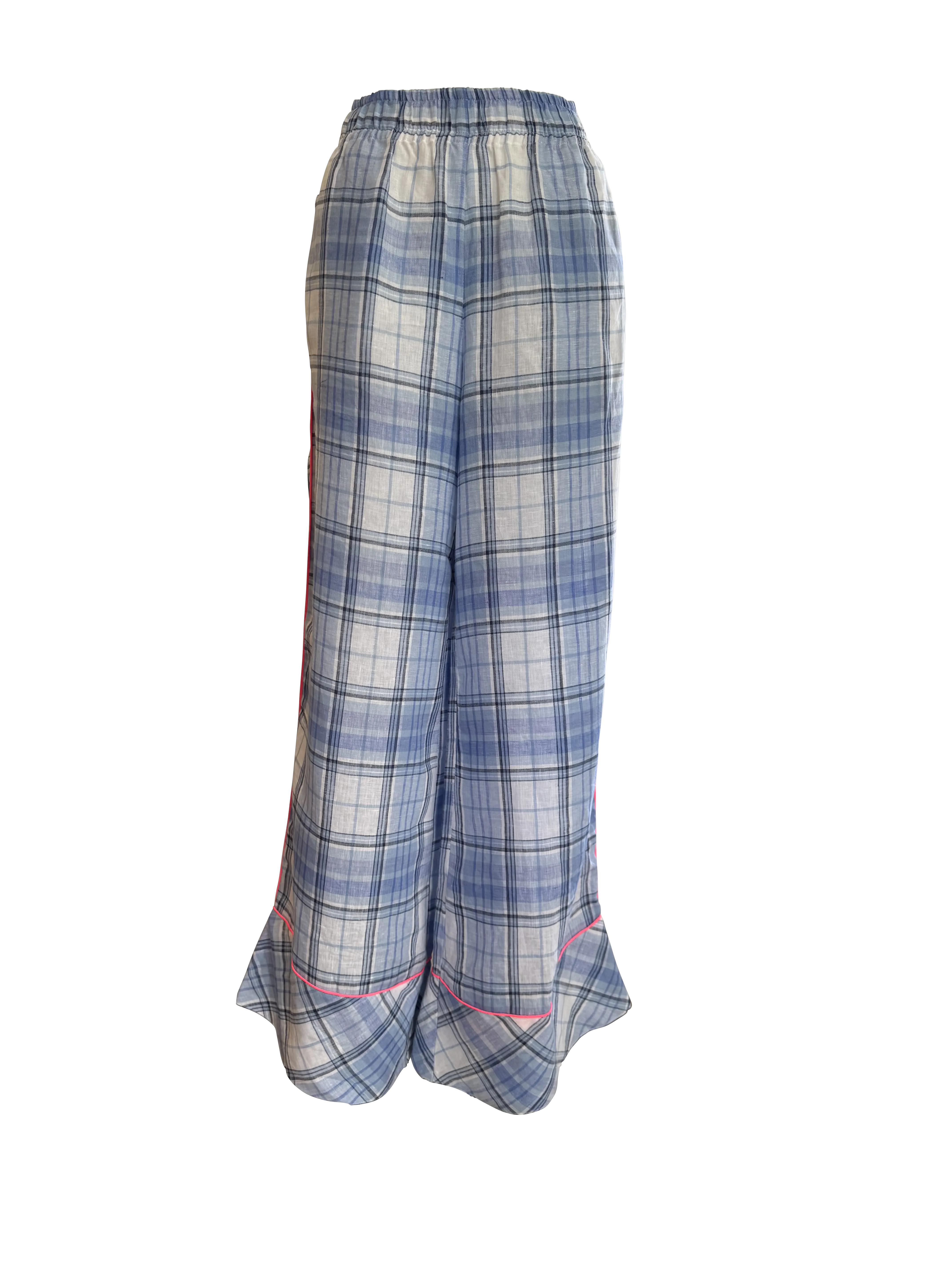 Lisbon Check - Premium Italian Linen Wide Leg Pant