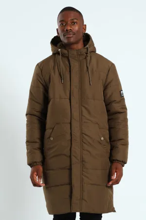 Longline Puffer Parka Jacket - Green