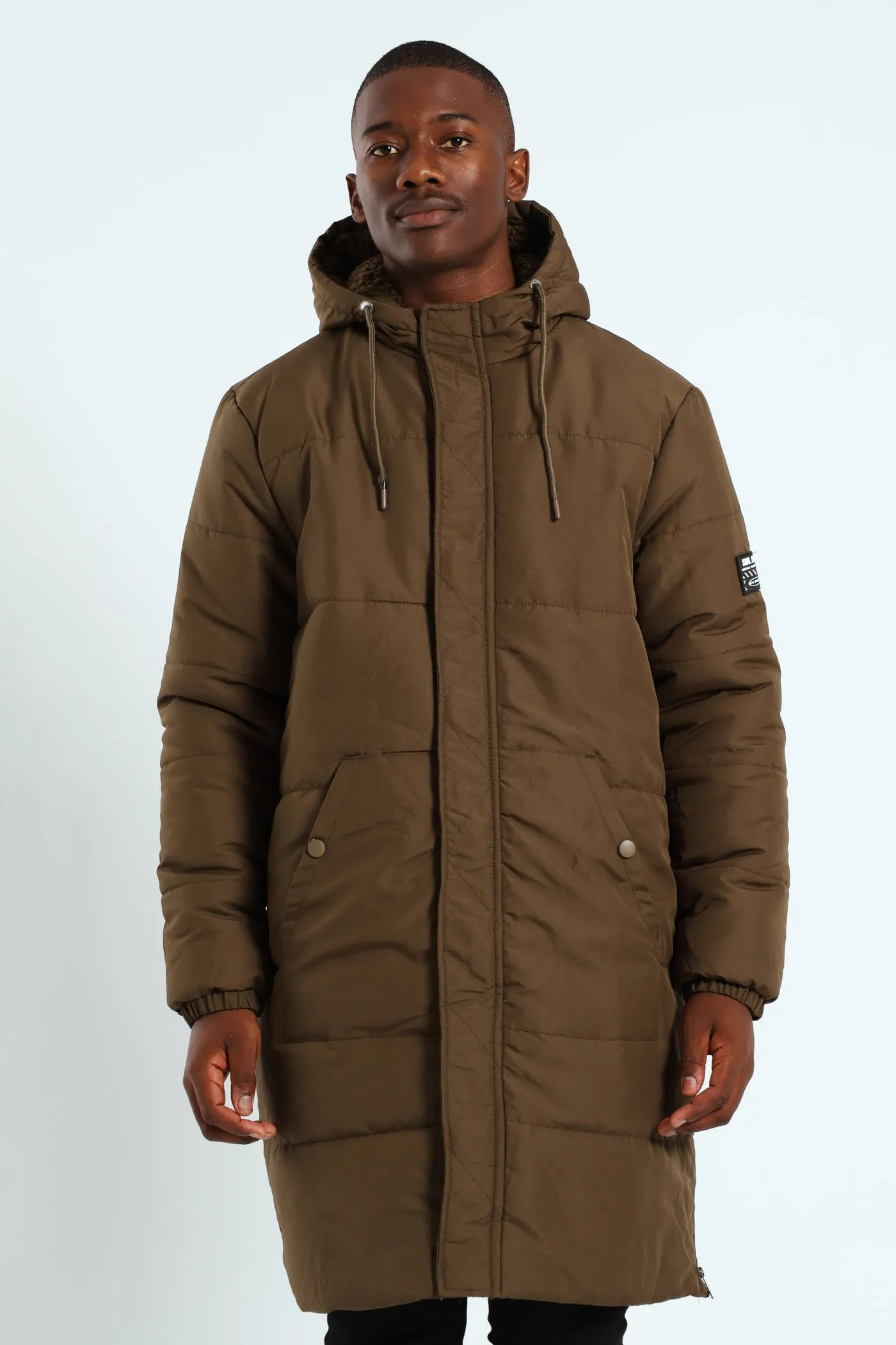 Longline Puffer Parka Jacket - Green