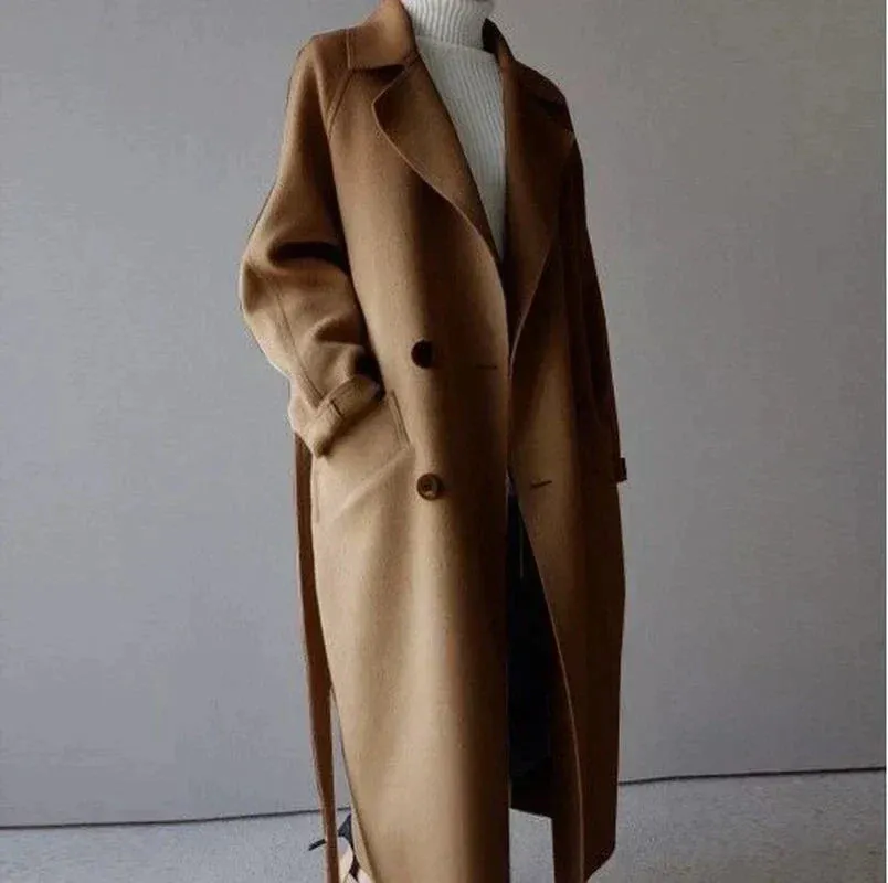 Longline Wool Trench Coat for Women