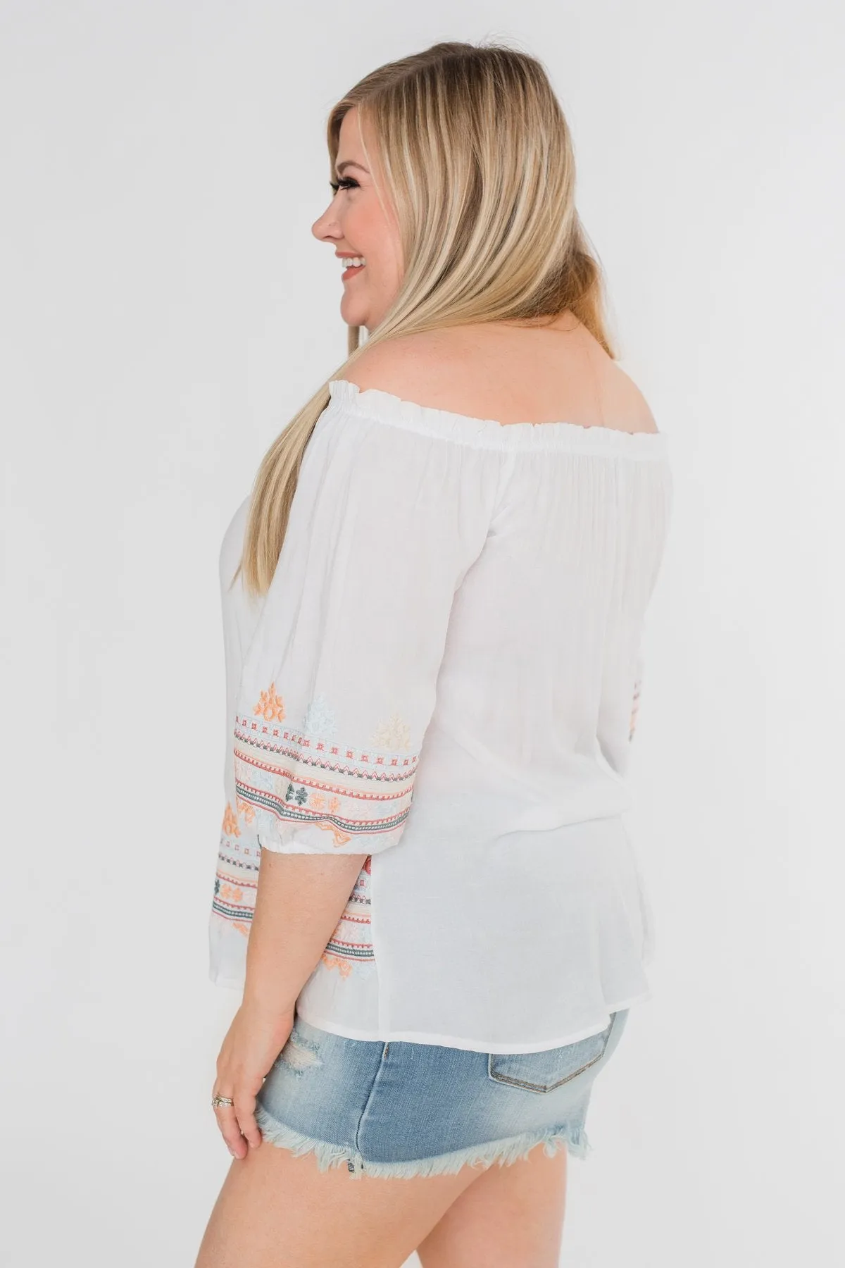 Lyric to My Heart Off The Shoulder Embroider Top- Ivory