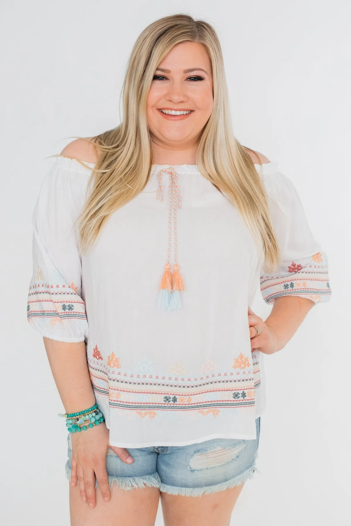 Lyric to My Heart Off The Shoulder Embroider Top- Ivory