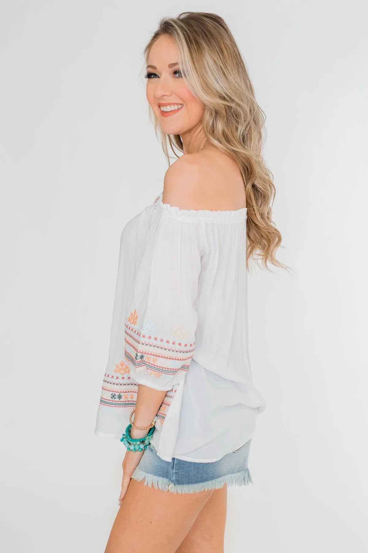 Lyric to My Heart Off The Shoulder Embroider Top- Ivory