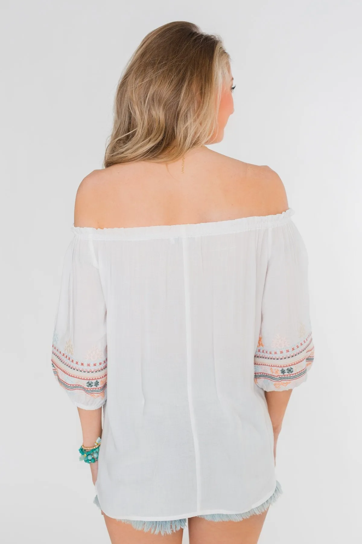 Lyric to My Heart Off The Shoulder Embroider Top- Ivory