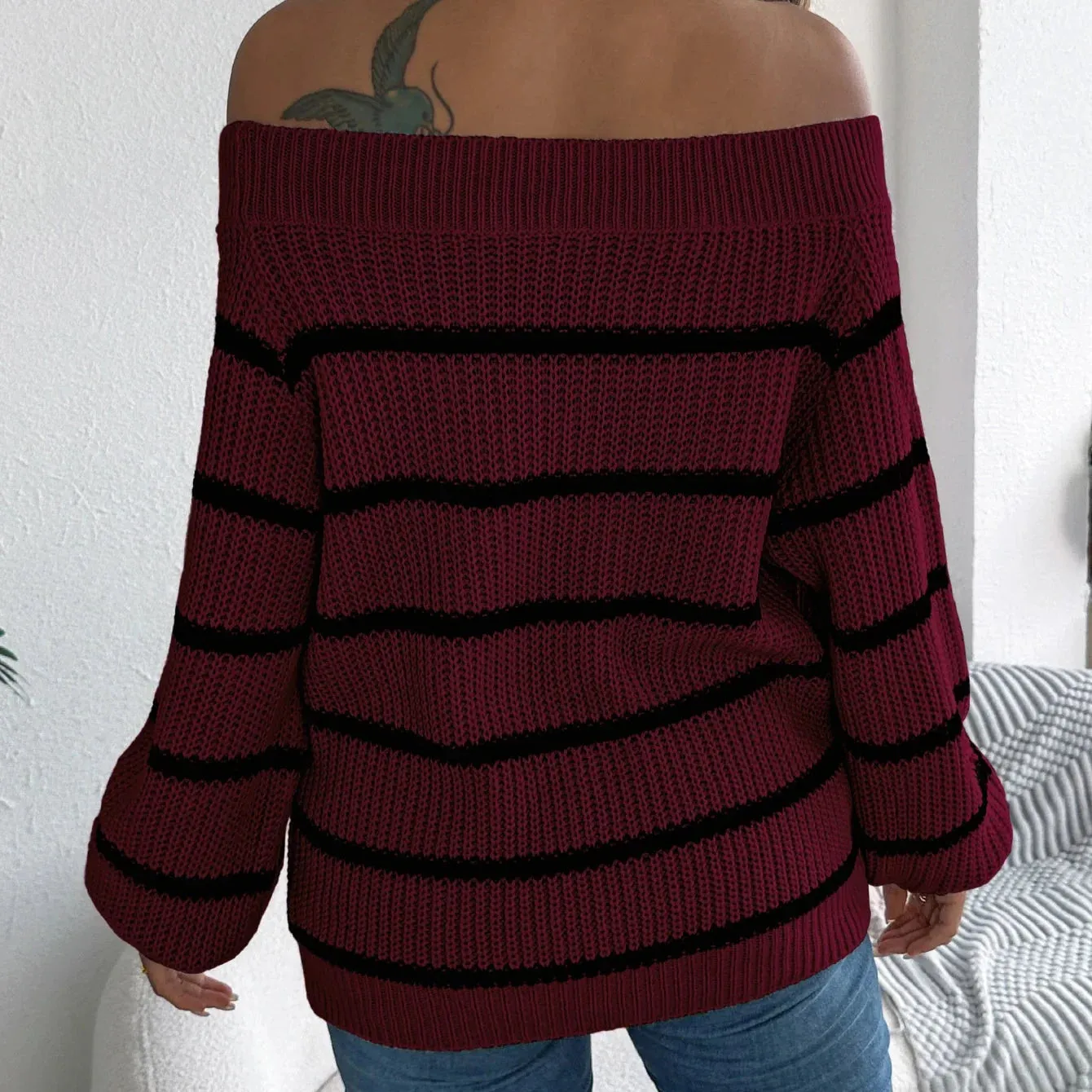 Mabel - Off Shoulder Striped Sweater