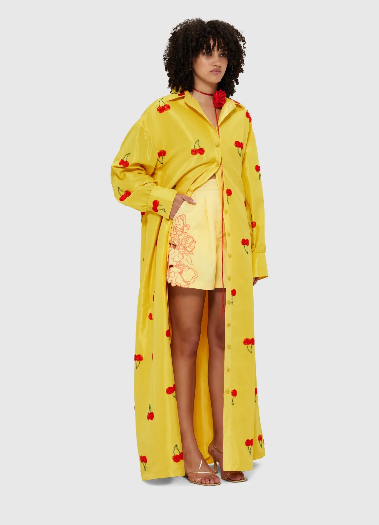 Madeline Embellished Coat Dress - Cherry Beading