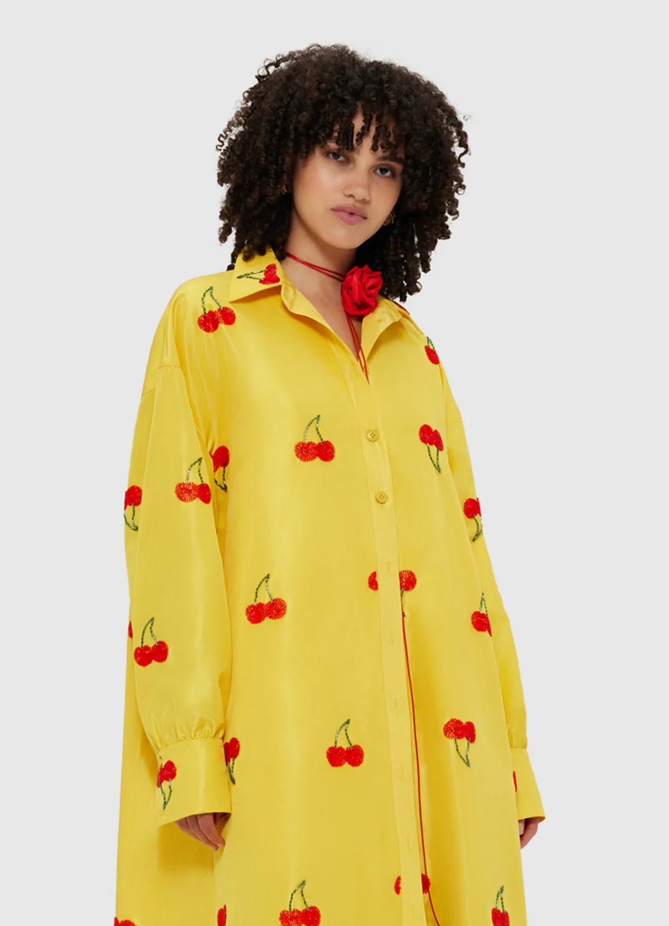 Madeline Embellished Coat Dress - Cherry Beading