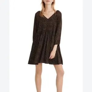 MADEWELL Crinkle Georgette V-Neck Babydoll Mini Dress LEOPARD PRINT SIZE XXS