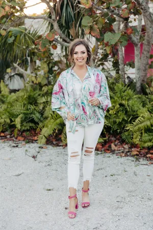 Magenta Combo Marble Satin L/S Blouse