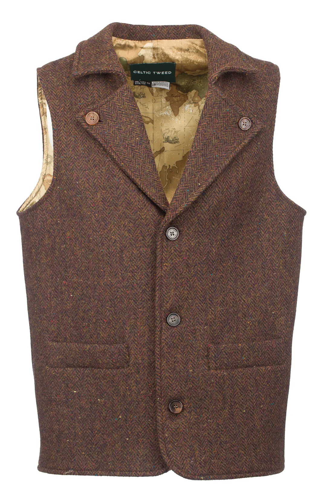 Man Of Aran Brown Herringbone Tweed Waistcoat & Vest