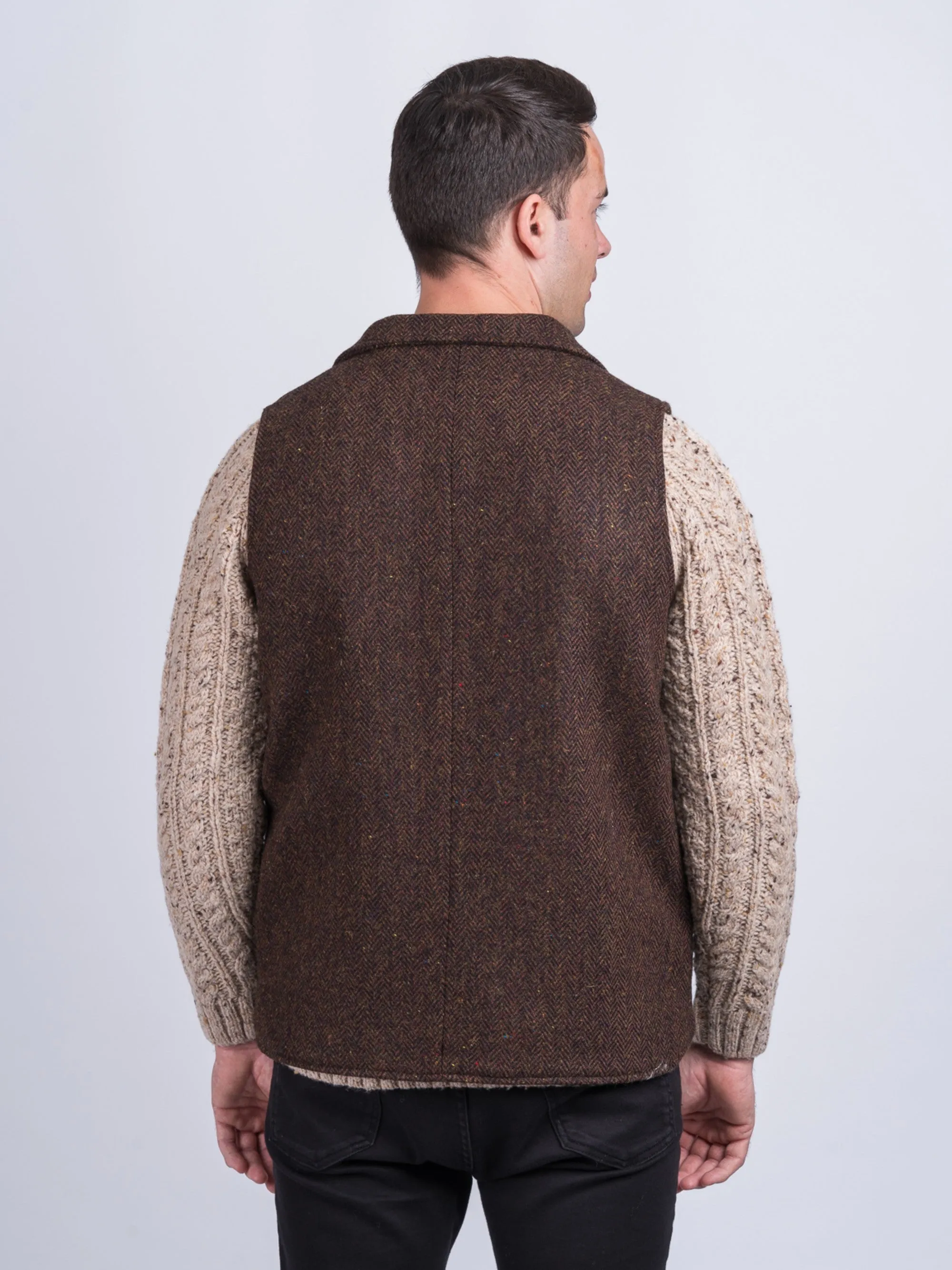 Man Of Aran Brown Herringbone Tweed Waistcoat & Vest