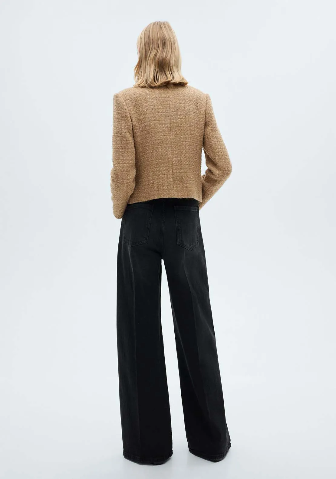 Mandarin collar tweed jacket - Medium Brown