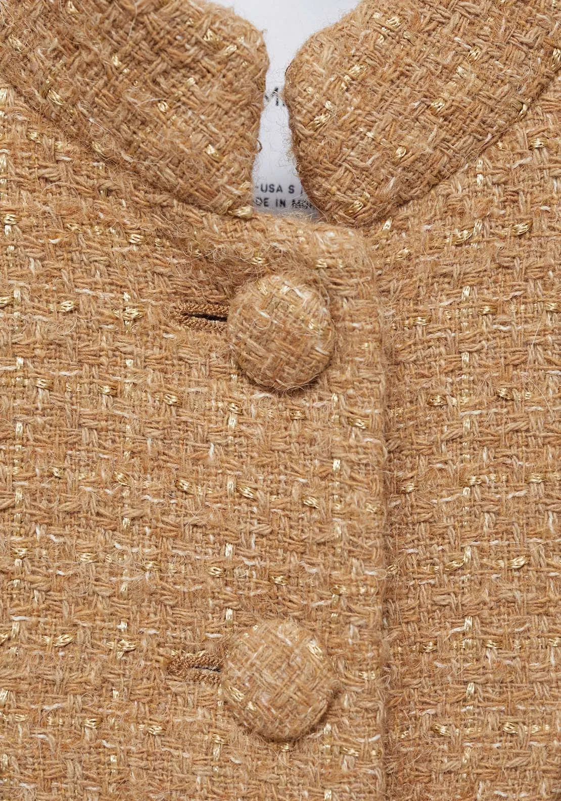 Mandarin collar tweed jacket - Medium Brown
