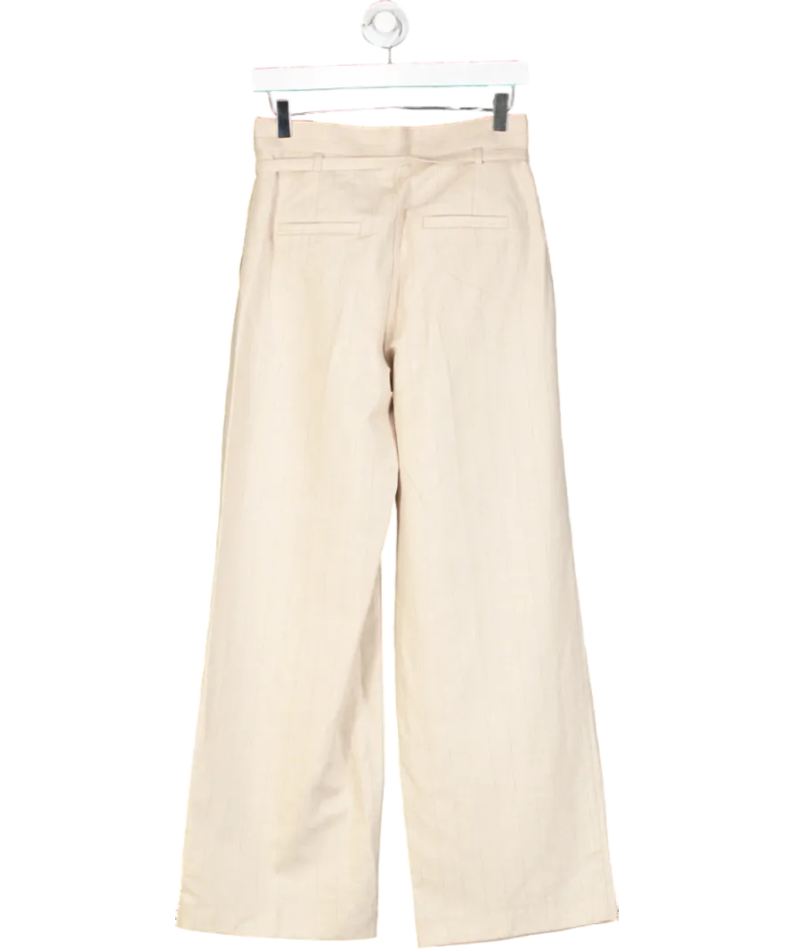 MANGO Beige Linen Blend Pinstripe Tailored Trousers UK 6
