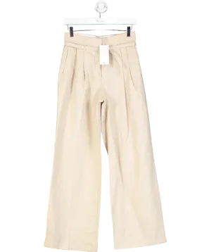 MANGO Beige Linen Blend Pinstripe Tailored Trousers UK 6