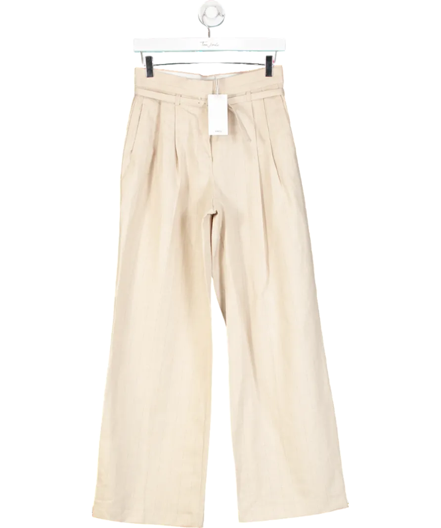 MANGO Beige Linen Blend Pinstripe Tailored Trousers UK 6