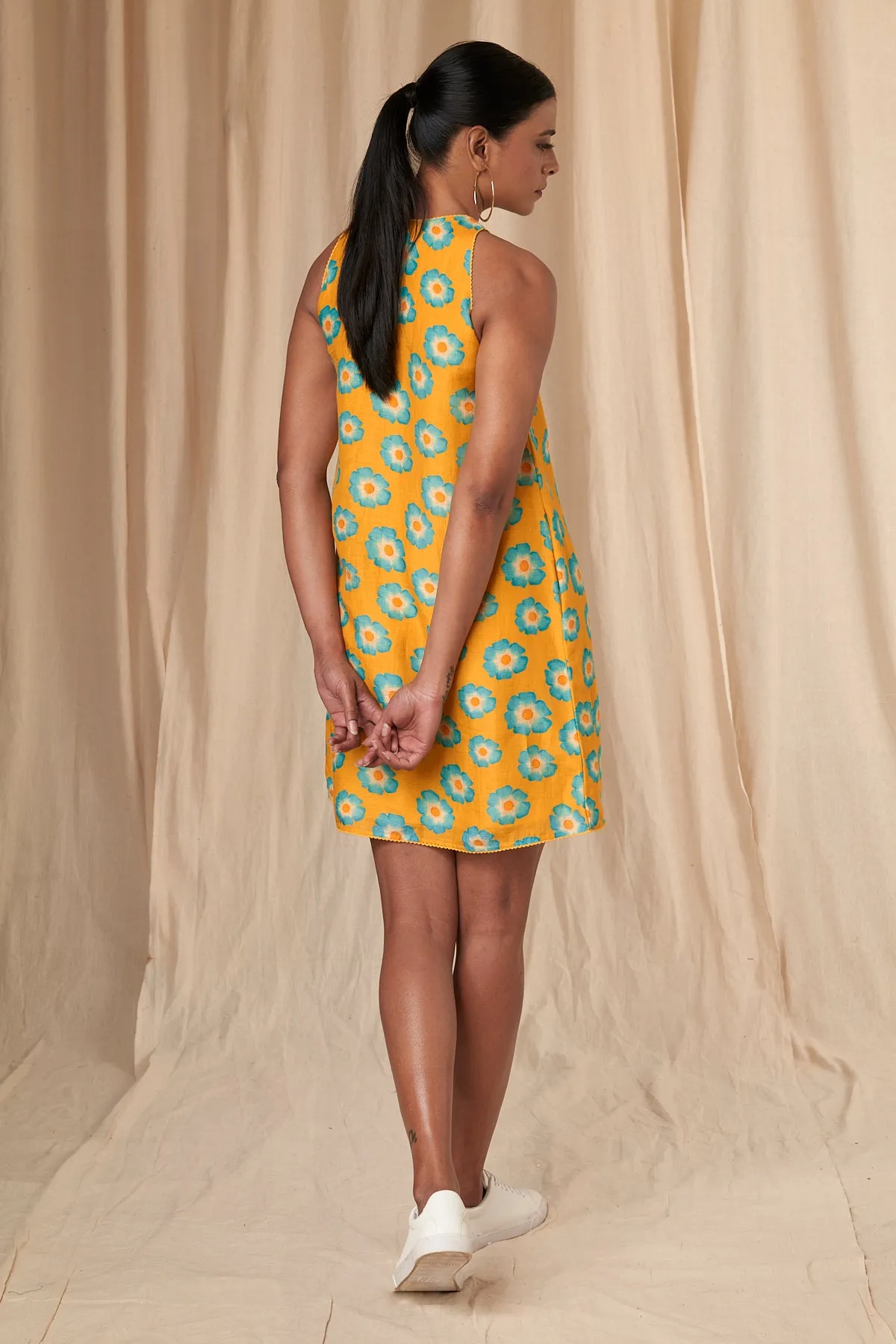 Mindy classic yellow halter neck dress