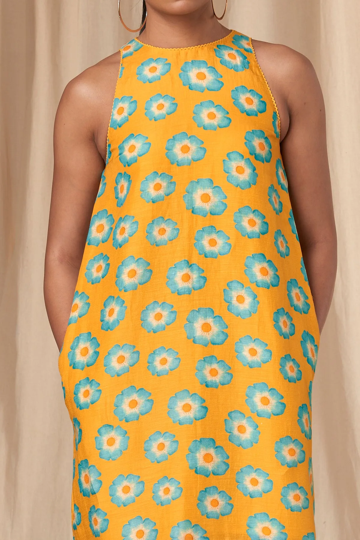 Mindy classic yellow halter neck dress