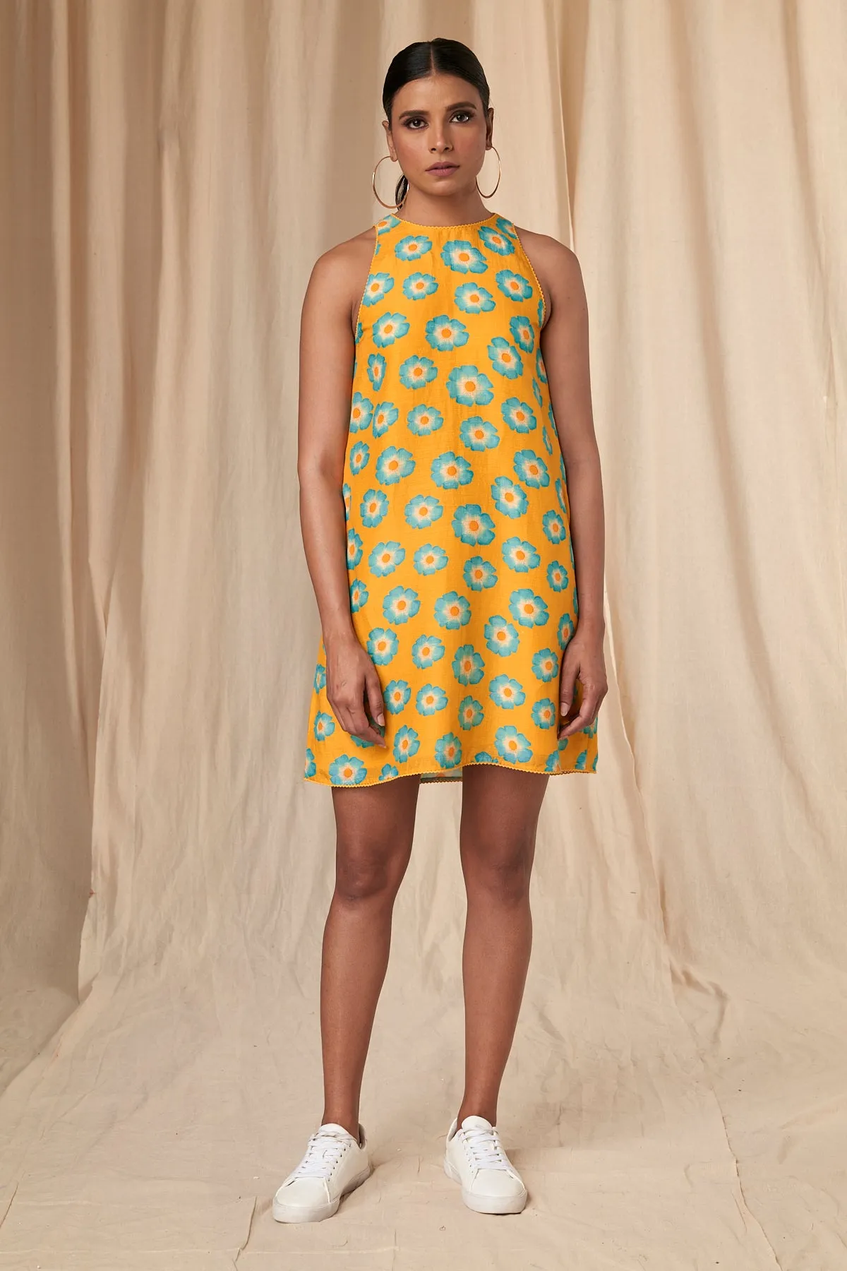 Mindy classic yellow halter neck dress