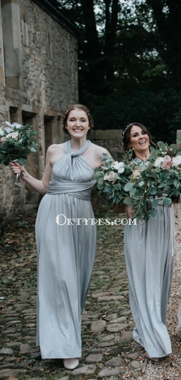 Mismatched Halter Light Blue A-line Long Cheap Bridesmaid Dresses, BDS0091