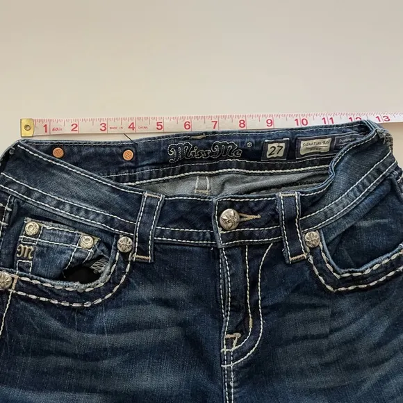 Miss Me Dark wash jeans cross embellishments signature rise boot cut jeans - 27