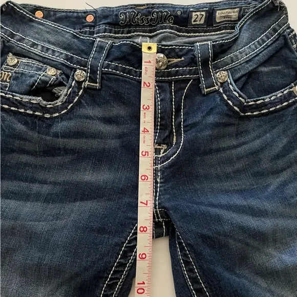 Miss Me Dark wash jeans cross embellishments signature rise boot cut jeans - 27
