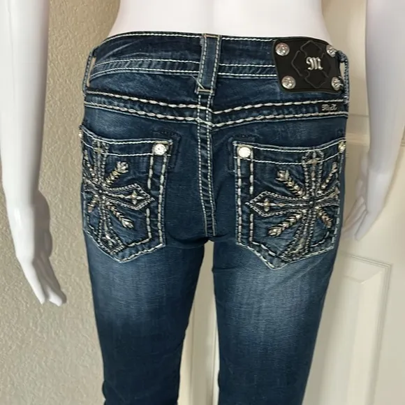 Miss Me Dark wash jeans cross embellishments signature rise boot cut jeans - 27