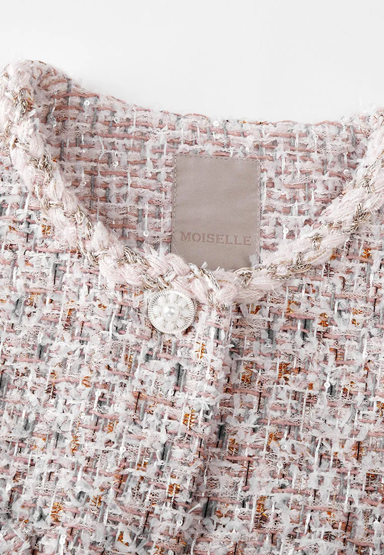Mixed Tweed Embellished-button Cropped Jacket